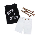 Letter Printed Tops + Suspender Pants Set