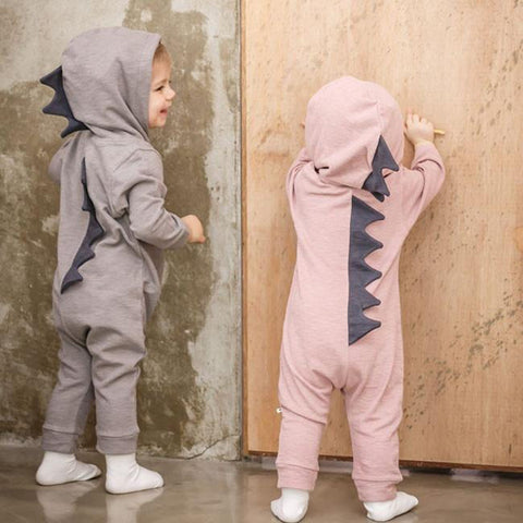 Cartoon Dinosaur Hooded Baby Rompers Gray/Pink