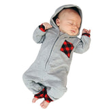Gray Plaid Hooded Romper