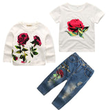 3-pc Set Fashion Rose Cardigan Tops + Shirt + Pants